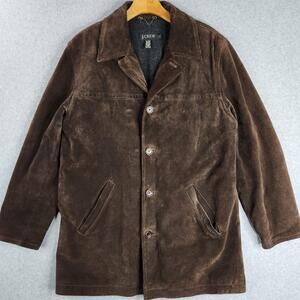 J.Crew Suede Coat Mens Small Chocolate Brown Wool Lined Quilted Long Button